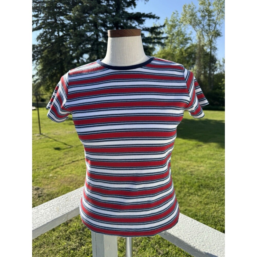 Vtg Limited Too Striped Ribbed Baby Tee Knit Retro Y2K Juniors XL
